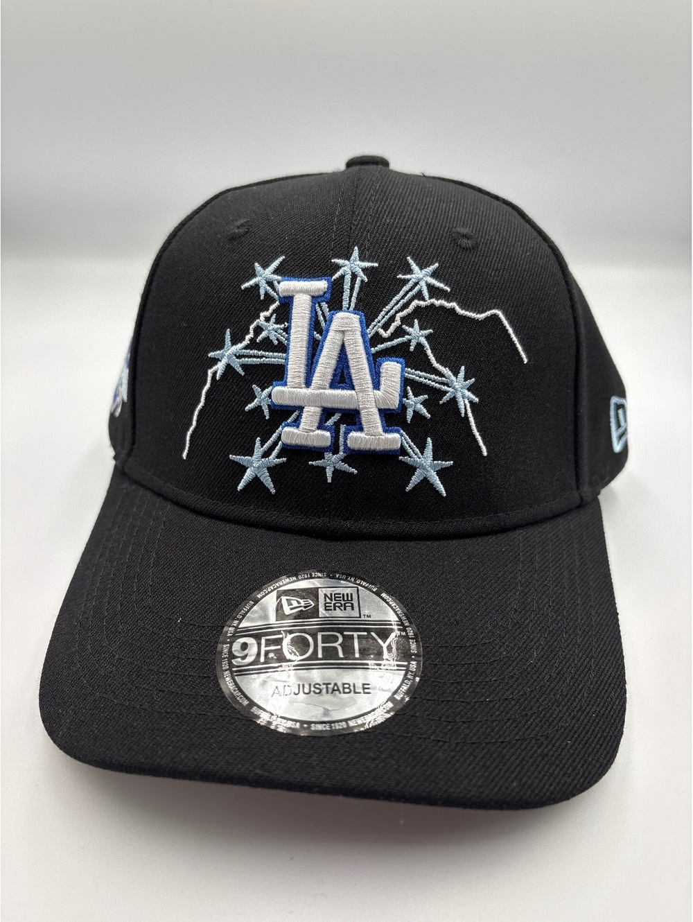 New Era 9FORTY Adjustable LA Dodgers Black Baseball Cap with Light Blue